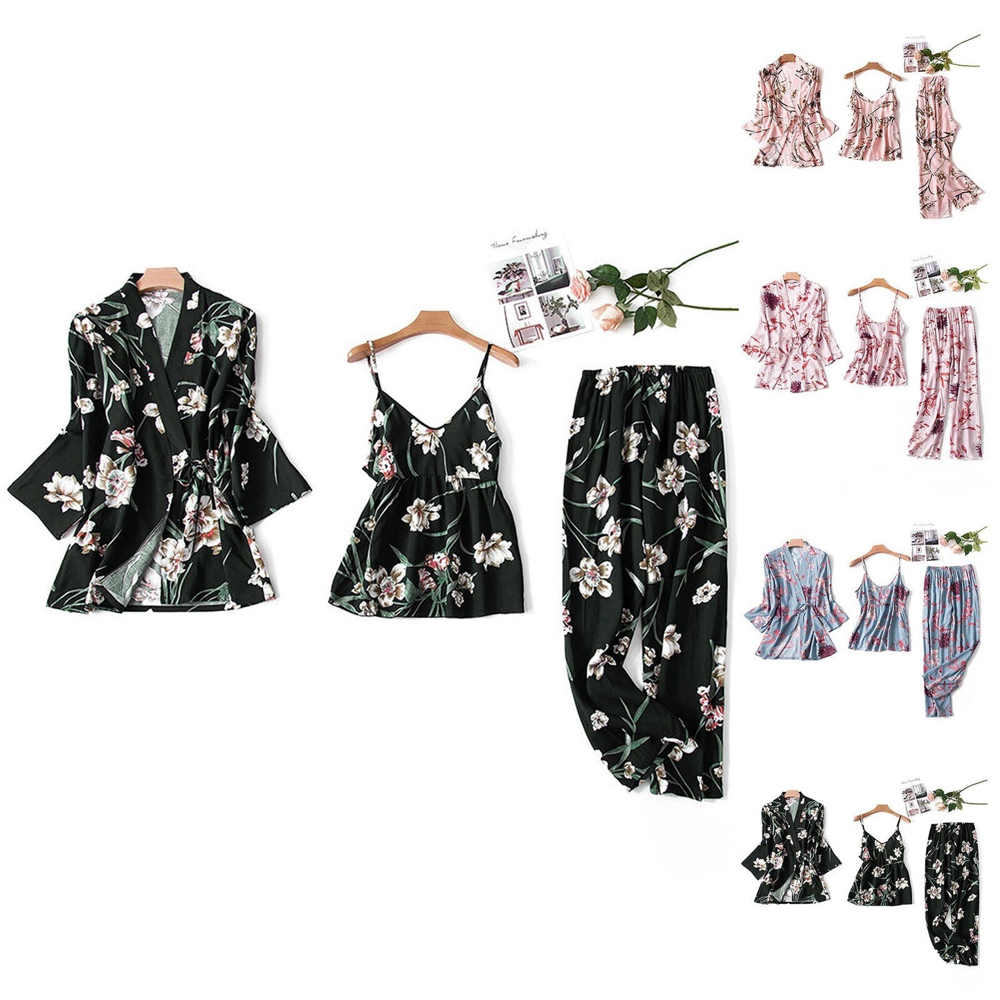 Women's Pajamas Set - 3 PCS, Silk/Satin Fabric