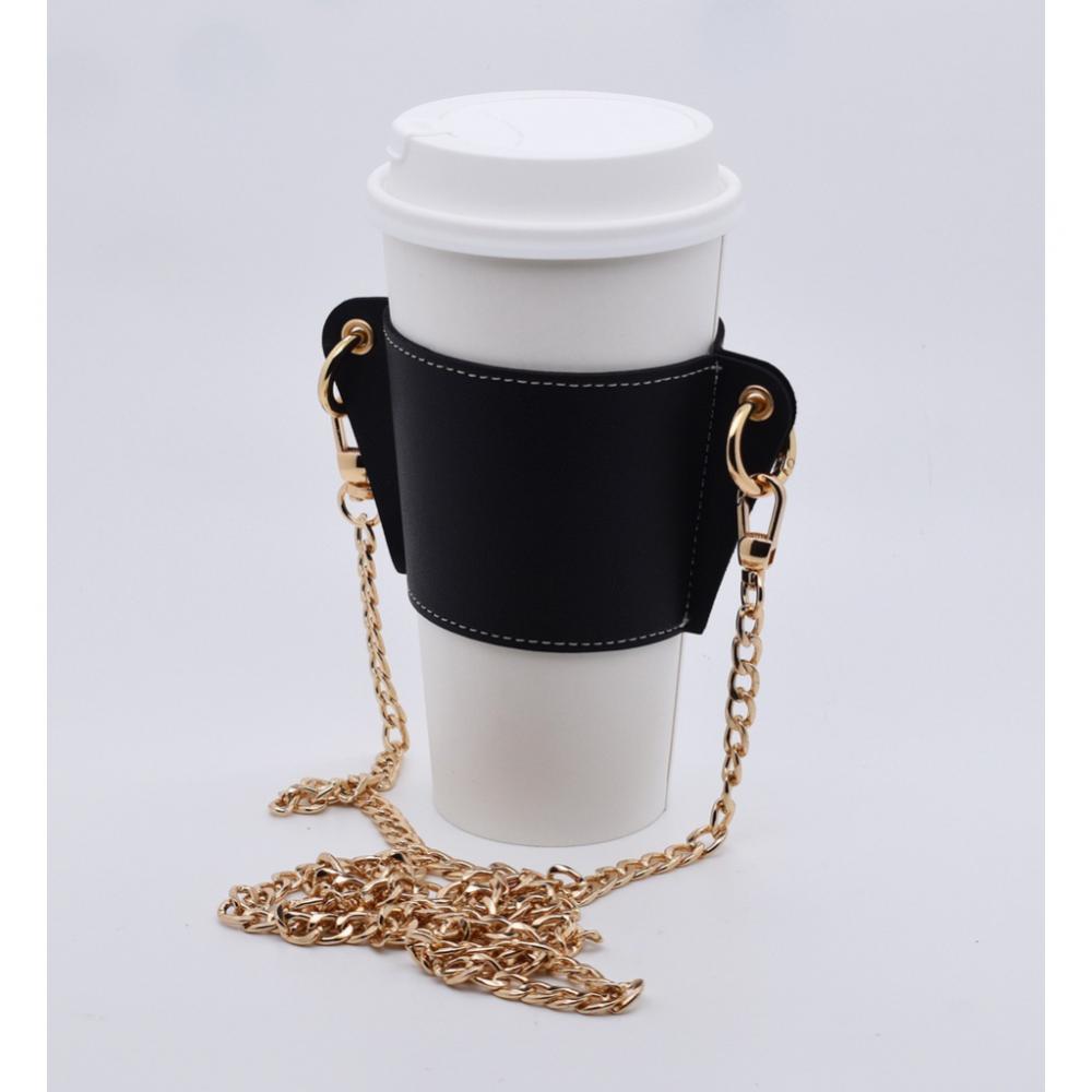 Water Bottle Cover with Leather Sleeve Set and Crossbody Chain