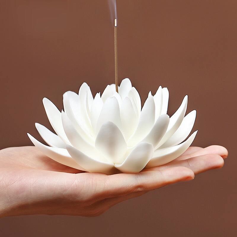 Ceramic White Lotus Incense Burner for use in Tea House or Home