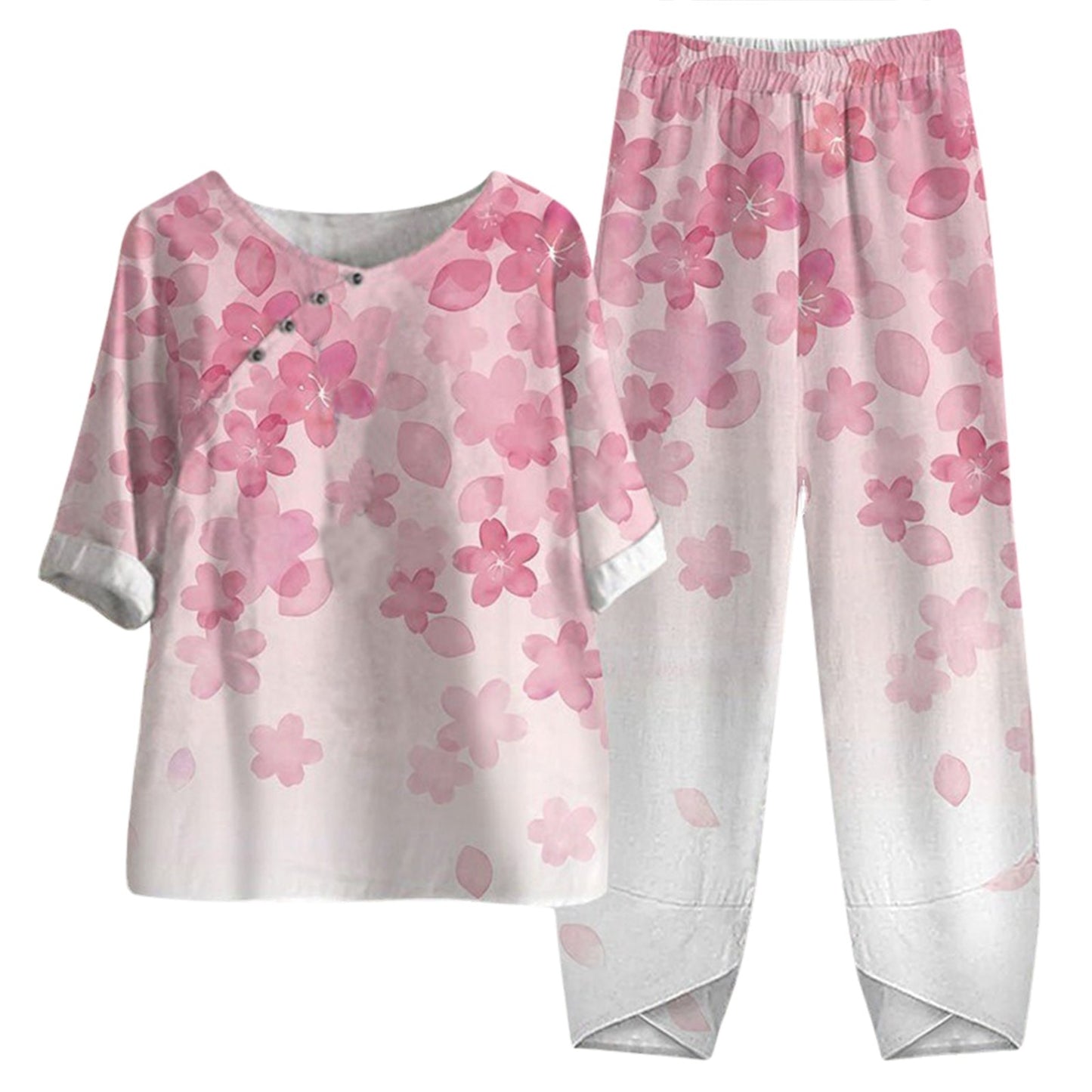 2 Piece Pants Suit For Women's Beachwear (Faux Linen)