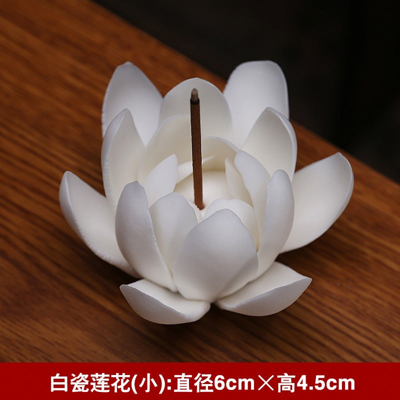 Ceramic White Lotus Incense Burner for use in Tea House or Home