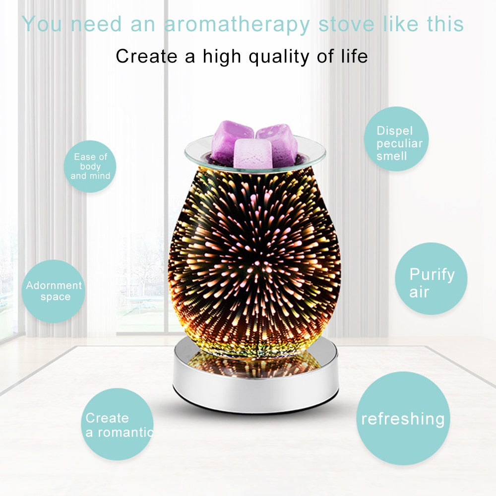 3D Fireworks Touch Effect Aromatherapy Machine - Essential Oil Burner - Wax Melter