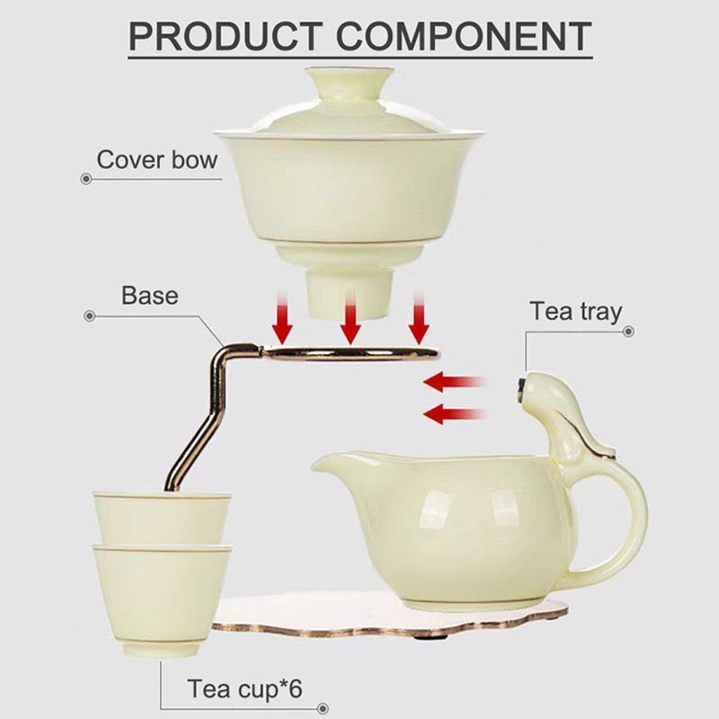 Ceramic Chinese Tea Set (6 Cups, Brewing Infuser and Tea Pot)