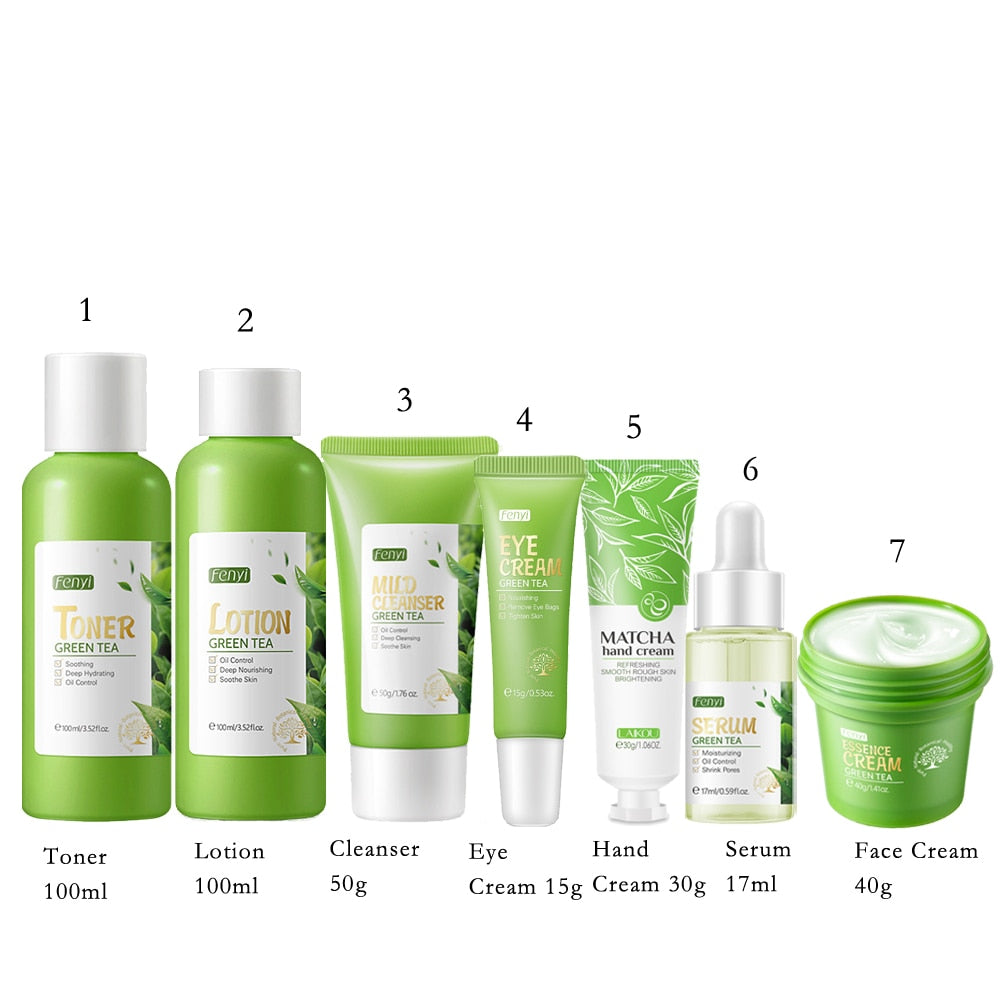 Green Tea Skin Care Set / Cleanser, Toner, Face Cream, Eye Cream  (7 PC)