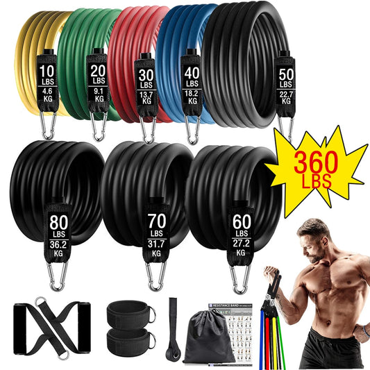 Fitness Exercise Resistance Bands Set/Elastic Tubes Pull Rope/Yoga Bands (360 LB)