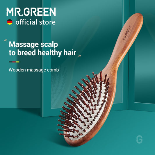Men's Natural Wooden Anti-static Detangle Hair Brush